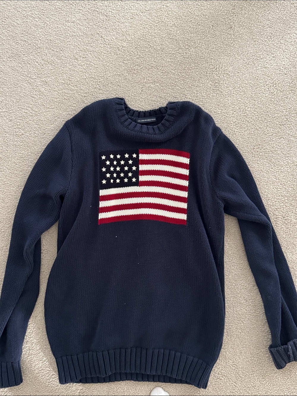 Brandy Melville Navy Crewneck Sweater with American Flag